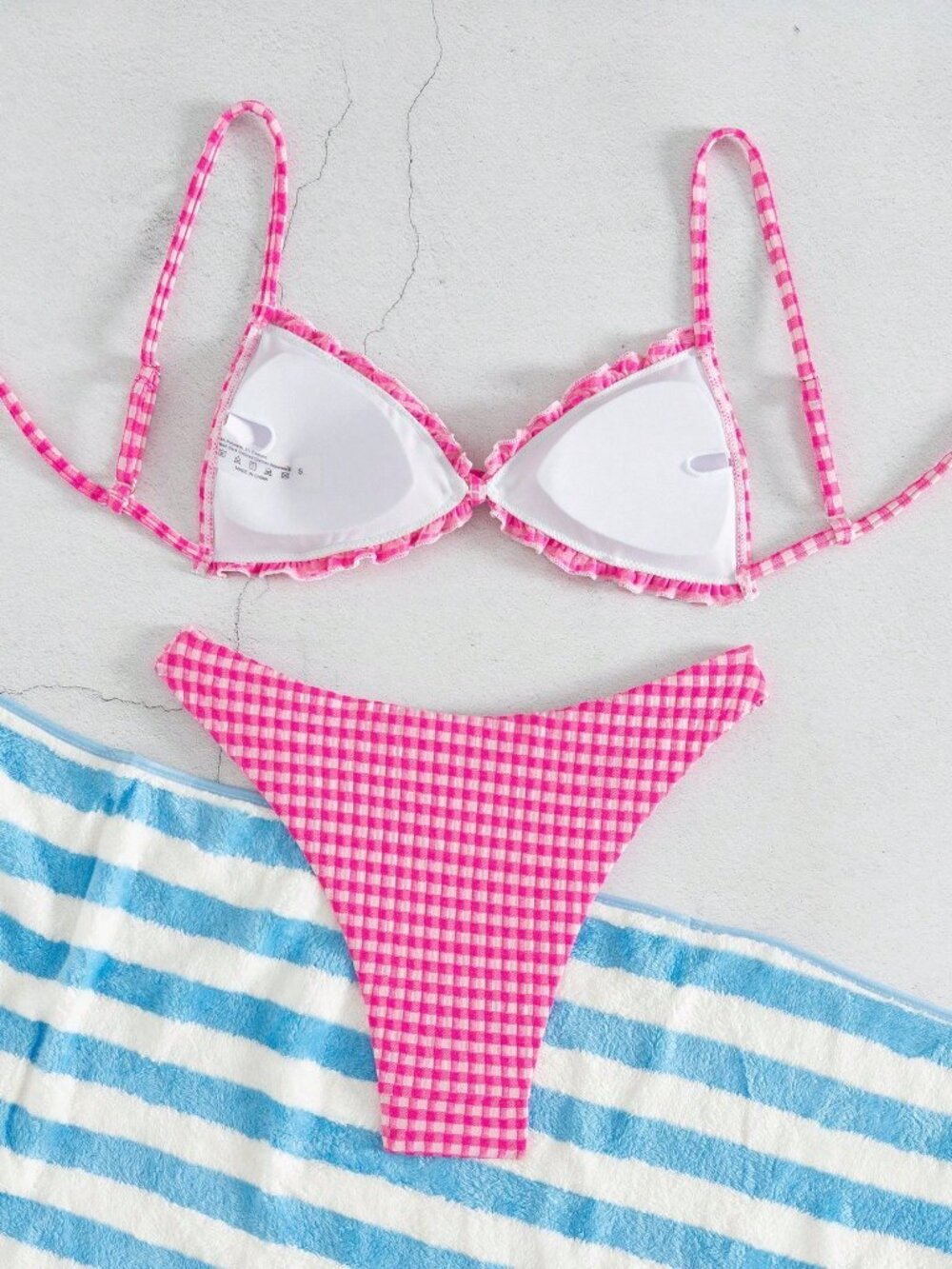 Pink Casual Women's Ruffle Trim Bowknot Front Bikini Set - Picture 5 of 6